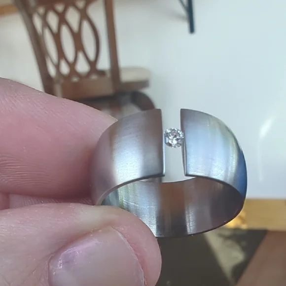 XEN Stainless Steel Tension Set Diamond Ring Size 7